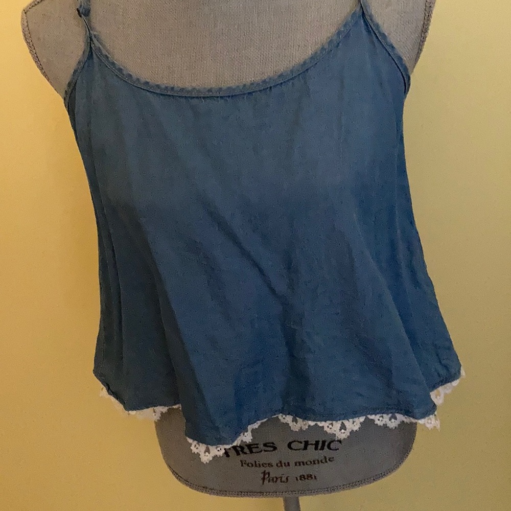 Denim white lace crop top size medium